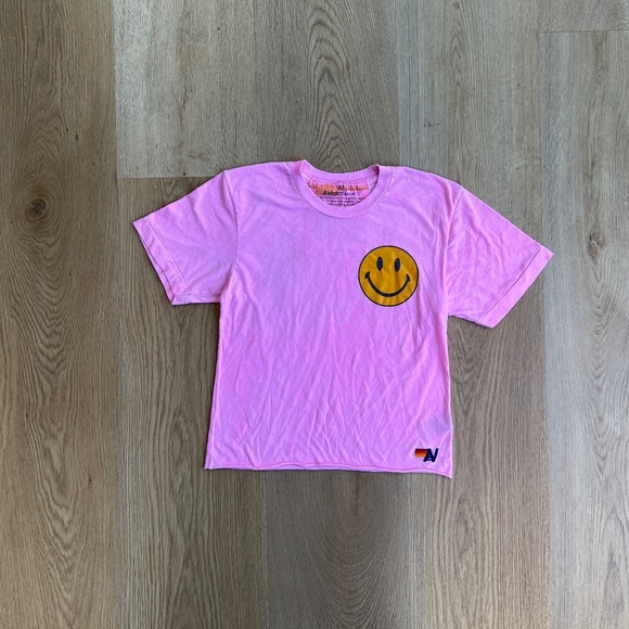 Aviator Nation Neon Pink Tee with Smiley Face - Picture 1 of 6
